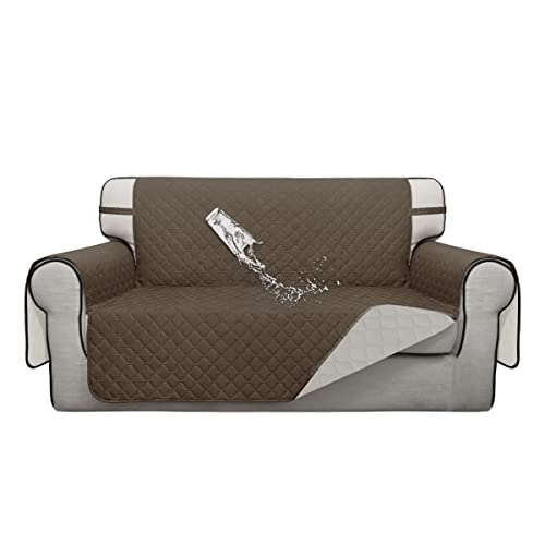 Double Protection 100% Waterproof Loveseat Sofa Covers for Living Room (Camel/Ivory / Loveseat Medium)