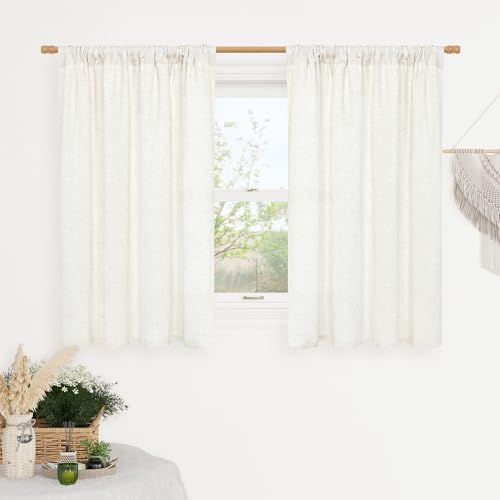 Semi Sheer Natural Linen Curtains 45 Inches Long for Bedroom 2 Panels (42"W x 45"L (Pack of 2) / Rod Pocket - Natural)
