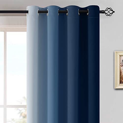 Ombre Curtains Blue and Greyish White for Living Room (52"W x 84"L (Pack of 2) / Blue)