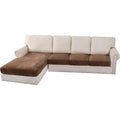 Velvet Stretch Sectional Couch Covers 4 Pieces Sofa Seat Cushion Covers L Shape Separate Cushion Couch Chaise Cover for Both Left (Caramel Cafe / 3 Seater + Chaise)