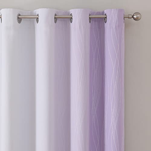 Lilac and Greyish White Ombre Blackout Curtains Living Room 84 Inches Long (Lilac and Greyish White / 52"W x 84"L (Pack of 2))