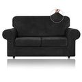 Velvet Stretch 3 Pieces Couch Cover for Sofa Washable (Medium / Black)