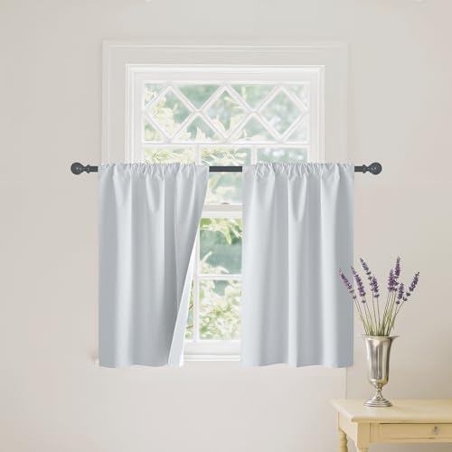 Short White 100% Blackout Curtains for Small Window (100% Blackout - White / 29"W x 45"L (Pack of 2))