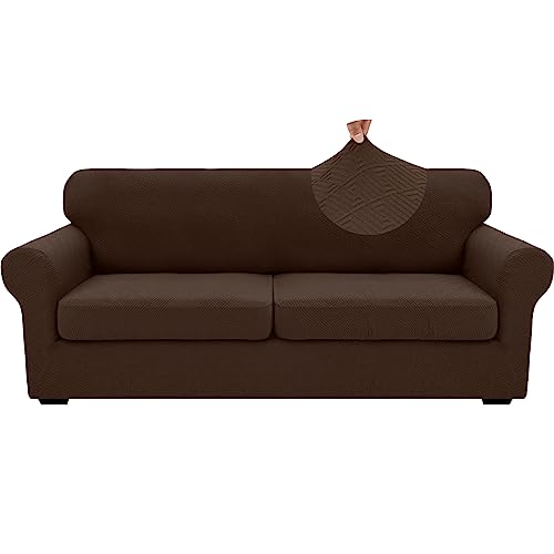 3 Piece Stretch Sofa Cover (71"-91"(2 Cushions) / Coffee)