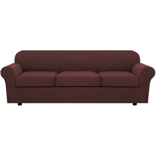 4 Piece Stretch Sofa Covers for 3 Cushion Couch Covers for Living Room Furniture Slipcovers (Large Plus / Burnt Brick)
