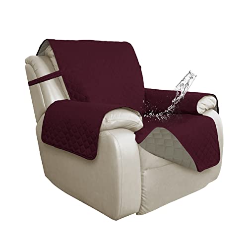 Double Protection 100% Waterproof Recliner Covers for Living Room (Wine/Beige / Recliner Large)