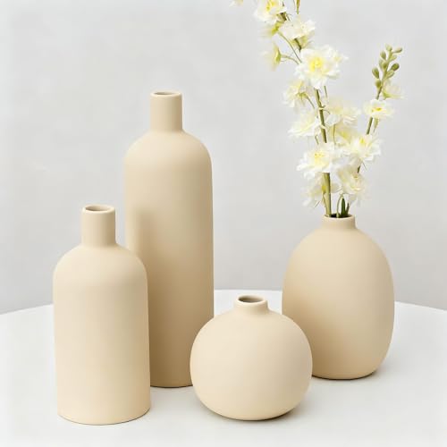 Beige Ceramic Vase Set of 4 (Beige Set of 4)