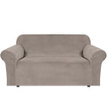 Stretch Velvet Loveseat Covers for 2 Cushion Couch Covers for Living Room Sofa Covers Slipcovers with Non Slip Straps Bottom (Taupe / Loveseat)