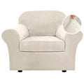 Rich Velvet Stretch 2 Piece Cover Chair Slipcover Sofa Cover Furniture Protector Couch Soft with Elastic Bottom Chair Couch Cover with Arms Width Up to 49 Inch (1 Cushion Chair / Ivory)