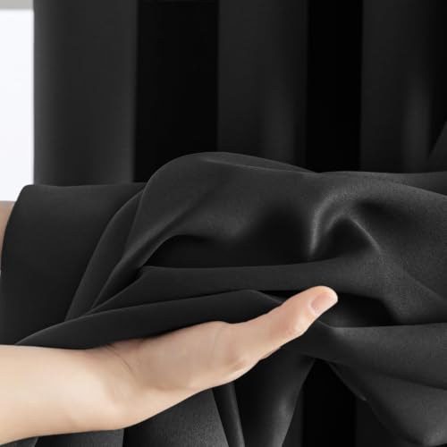 Black Blackout Bedroom Curtains 90 Inch Long Light Blocking (Black / 42"W x 90"L (Pack of 2))