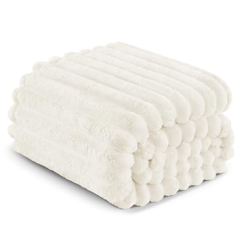 Striped Twin Size Fleece Blanket for Bed (Ivory / Twin ( 60x80 IN ))