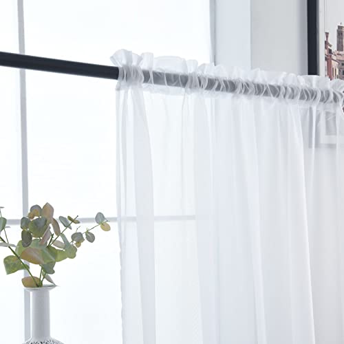 Basic Rod Pocket Sheer Voile Window Curtain Panels White 1 Pair 2 Panels 38 Width 84 Inch Long for Kitchen Bedroom Children Living Room Yard (White / 38"W x 84"L (Pack of 2))