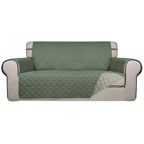 Reversible Quilted Couch Covers for Dogs Loveseat Sofa Cover 54" (Medium-XL / Greyish Green/Beige)