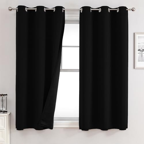 100% Blackout Curtains for Bedroom 63 Inches Long 2 Panels Set (38"W x 63"L (Pack of 2) / Black)