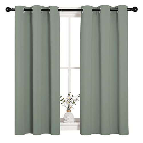 ROM Darkening Curtains 48 inch Length 2 Panels (Greyish Green / 34"W x 48"L (Pack of 2))