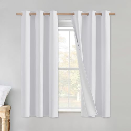 100% Absolutely Blackout Linen Curtains with Thermal Insulated White Liner (42"W x 54"L (Pack of 2) / White)