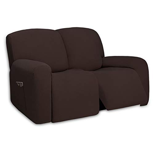Super Stretch Loveseat Recliner Sofa Couch Cover with Pocket (Medium Recliner Loveseat / Chocolate)