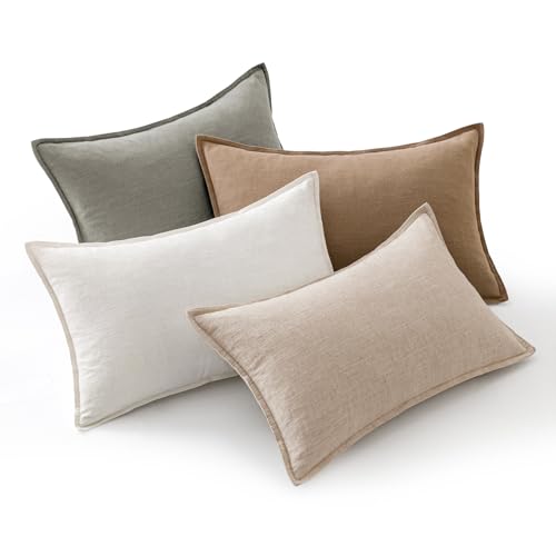 Neutral Boho Linen Decorative Pillow Covers 12x20 Inch Pack of 4 (20" x 12" (Pack of 4) / Neutral)