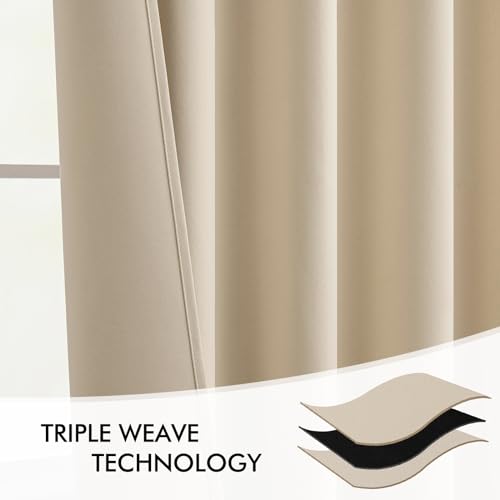 Cream Beige Back Tab Blackout Curtains 52x84 Inch Length 2 Panel Set (Cream Beige / 52"W x 84"L (Pack of 2))