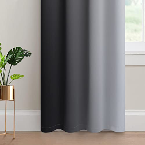 Ombre Curtains Black and Greyish White for Living Room (52"W x 96"L (Pack of 2) / Black)