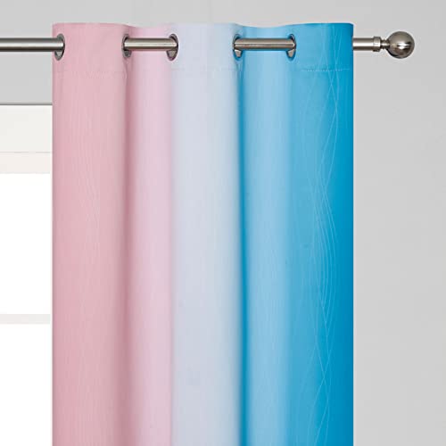 Pink and Blue Ombre Curtains for Bedroom 63 Inch Long (Pink and Blue / 42"W x 63"L (Pack of 2))