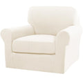 2 Piece Chair Covers Armchair Slipcovers for Living Room Armchair Sofa Cover with Individual Cushion Covers Feature Jacquard Fabric (Armchair (1 Cushion) / Cream)