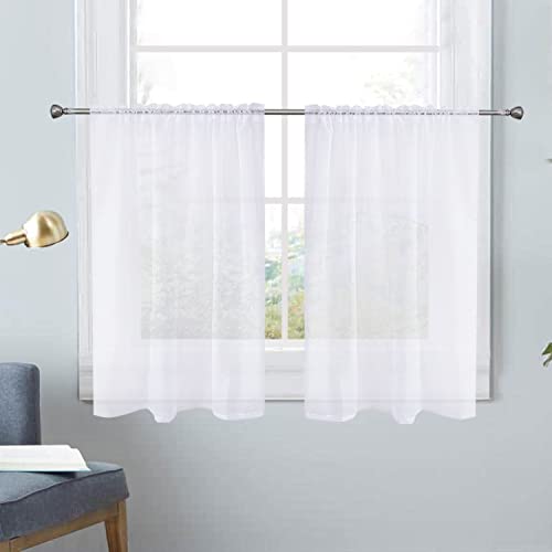 White Kitchen Sheer Valance Curtains 30 Inch (White / 26"W x 30"L (Pack of 2))