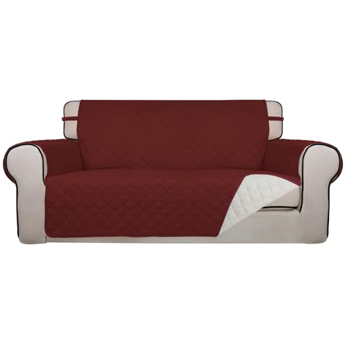 Reversible Quilted Couch Covers for Dogs Loveseat Sofa Cover 54" (Medium-XL / Red/Ivory)