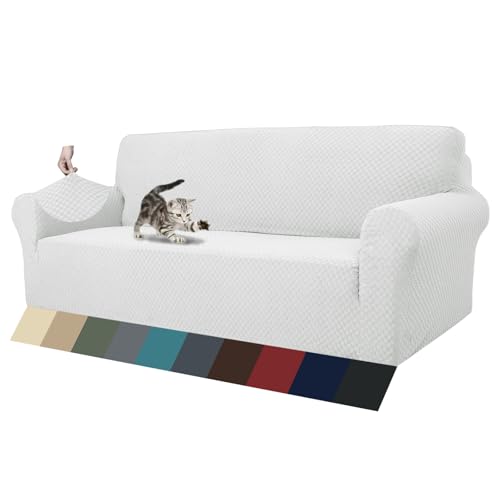 1 Piece Jacquard Couch Covers for 3 Cushion Couch High Stretch Sofa Cover for Pets Dogs Anti Slip Extra Large Sofa Slipcovers Furniture Protector (X-Large (91"-112") / White)