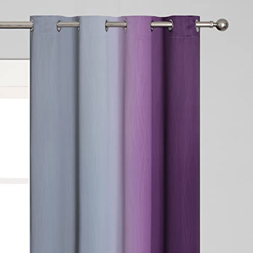 Purple and Gray Ombre Blackout Curtains for Bedroom 52Wx63L Inch 2 Panels (Purple and Grey / 52"W x 63"L (Pack of 2))