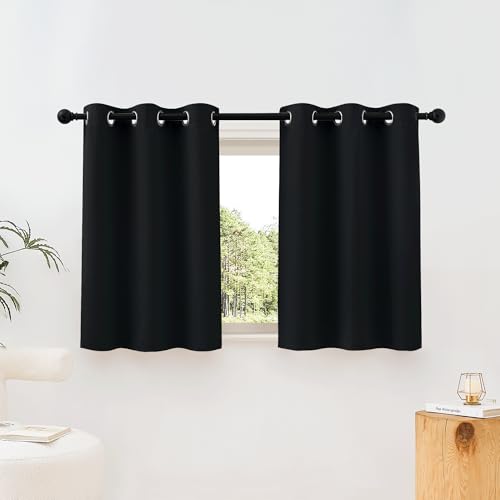 Black Blackout Curtains 36 inch Curtains for Kitchen (Black / 37"W x 36"L (Pack of 2))