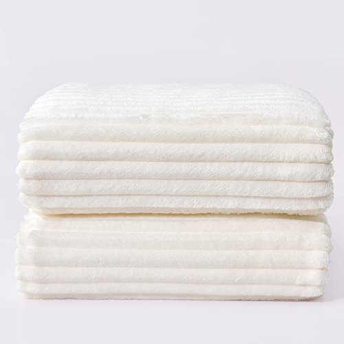 Ribbed Jacquard Off White Blankets Queen Size for Bed (White / Queen(90"x90"))