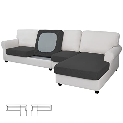 Stretch 4 Pieces Couch Cushion Covers for Sectional Sofa L Shape (3 Seater + 1 Chaise / Dark Gray)