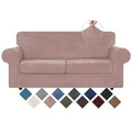 Velvet Stretch 3 Pieces Couch Cover for Sofa Washable (Medium / Pink)