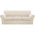 4 Piece Sofa Covers for 3 Cushion Couch Sofa Slipcover Soft Couch Cover for Dogs Washable Furniture Cover with 3 Individual Large Cushion Covers Feature Fabric (L Sofa (3 Cushion) / Biscotti Beige)