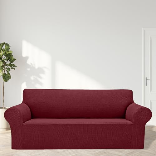 2026 New Stretch Oversized Sofa Slipcovers Couch Sofa Cover for 4 Seater Furniture Protector Covers with Elastic Bottom Jacquard Fabric Small Checks for Pets (Dark Red / Oversized Sofa)