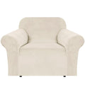 Stretch Velvet Armchair Cover Couch Covers 1 Cushion Chair Slipcover for Living Room Furniture Cover Crafted from Thick Comfy Rich Velour (Ivory / Armchair)