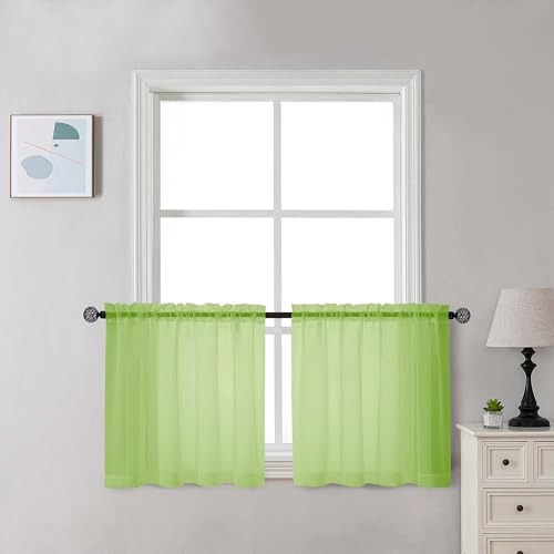 Sheer Lime Tier Curtains 24 Inch Length Set (Lime / 42"W x 24"L (Pack of 2))