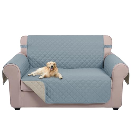 Loveseat Sofa Cover for 2 Cushion Couch (Light Blue/Beige / 45''loveseat-small)