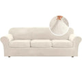 Modern Velvet Plush 4 Piece High Stretch Sofa Slipcover Furniture Protector Form Fit Luxury Thick Velvet Extra Large Sofa Cover for 3 Cushion Couch Width Up to 105 Inch (3 Cushion XL Sofa / Ivory)
