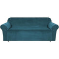 Stretch Velvet Sofa Covers for 3 Cushion Couch Covers Furniture Protector Soft with Non Slip Elastic Bottom (Deep Teal / Sofa L)