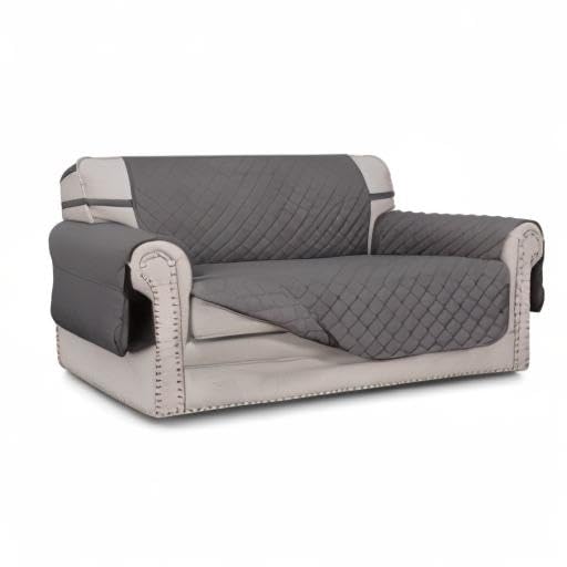 Reversible Loveseat Couch Cover for 2 Cushion Couch Sofa Cover for Dogs Water Resistant Furniture Protector with Foam Sticks Elastic Straps for Pet (Gray/Gray / Medium Loveseat)