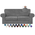 Velvet Stretch 3 Pieces Couch Cover for Sofa Washable (Medium / Light Grey)