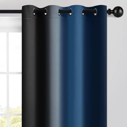 Dark Blue Black Ombre Curtains 52x63 Inche Long 2 (52"W x 63"L (Pack of 2) / Dark Blue and Black)