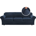 Velvet 4 Piece High Stretch Sofa Slipcover Sofa Cover Furniture Protector Form Fit Luxury Thick Velvet Extra Large Sofa Cover for 3 Cushion Couch Width Up to 105 Inch (3 Cushion XL Sofa / Navy)