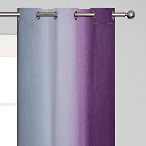 Purple and Grey Ombre Blackout Curtains for Bedroom 42Wx84L Inch 2 Panels (Purple and Grey / 42"W x 84"L (Pack of 2))