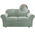 Real Velvet Plush 3 Piece Stretch Sofa Covers Couch Covers for 2 Cushion Couch Loveseat Covers Width Up to 72 Inch Thick Stay in Place (2 Cushion Loveseat / Sea Grass)