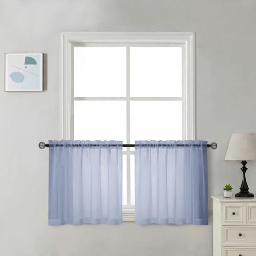 Sheer Tier Curtains 24 Inch Length (Denim Blue / 42"W x 24"L (Pack of 2))
