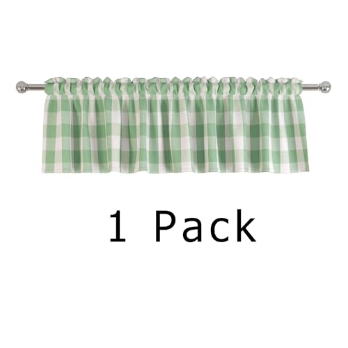 Buffalo Check Plaid Valances Gingham 1 Pack Tiers Rod Pocket Green and White Farmhouse Short Curtains For Windows Treatment Decor Small Curtains Over Sink For Kitchen (54"W x 10"L (Pack of 1) / Green and White)