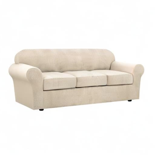 4 Piece Stretch Couch Covers for 3 Cushion Couch Sofa Furniture Slipcovers Feature Upgraded Thicker Jacquard Fabric (Large / Natural)